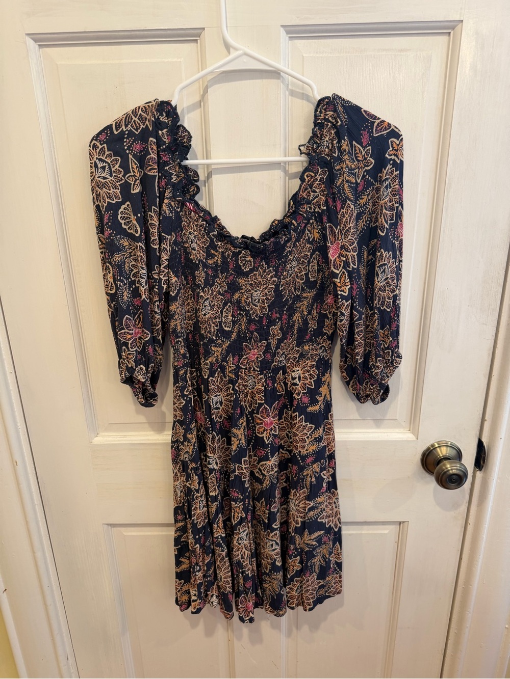 Angie Navy Blue Smocked Dress- Size Medium